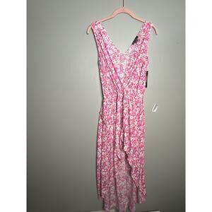 C-MODE Pink Floral Dress with V-Neck Front & Back Size S, NWT short  100 % Rayon